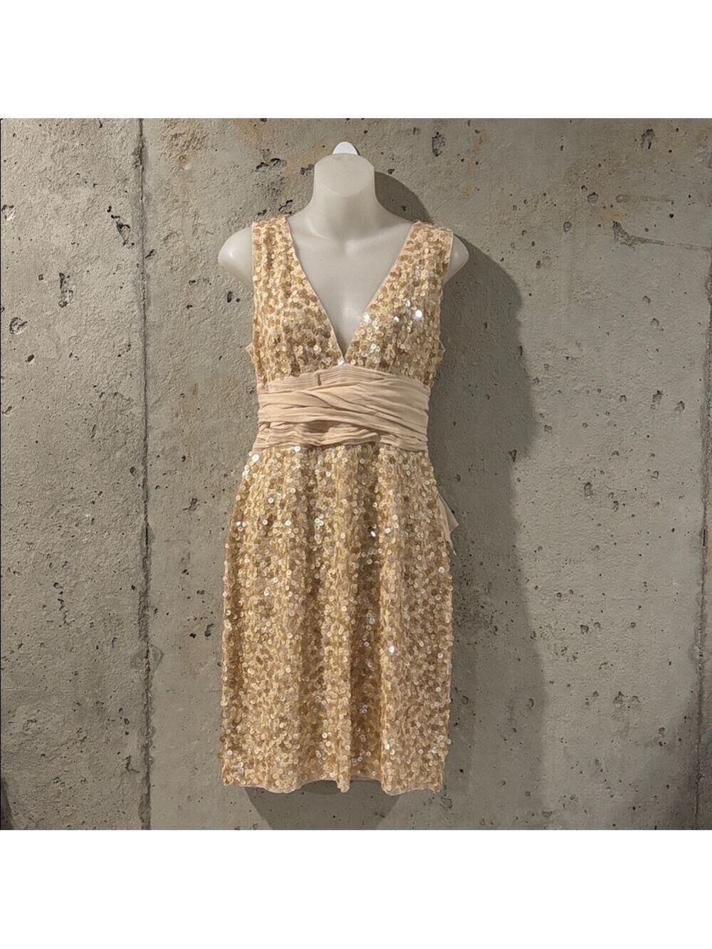BCBGMaxAzria Sequin Cream and Gold Dress - Size M - Picture 2 of 7